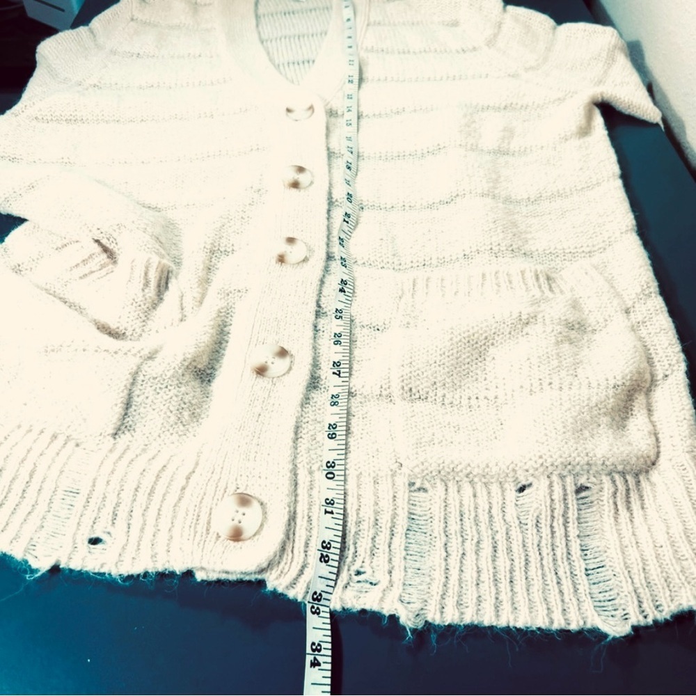 Cream Cable Knit Button Down Cardigan Oversized - Picture 7 of 9